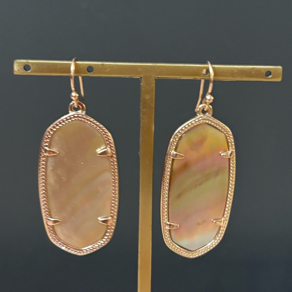 KENDRA SCOTT ELLE GOLD BROWN MOTHER OF PEARL DANGLE EARRINGS